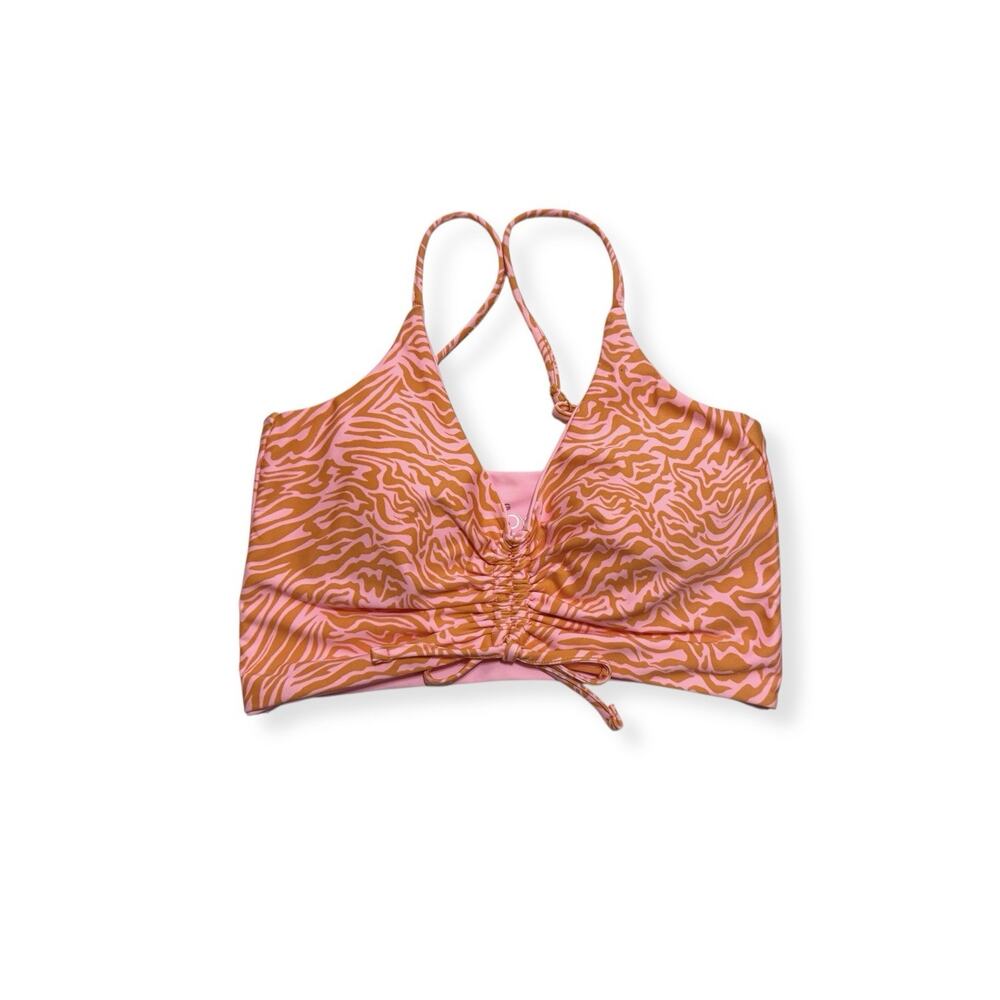 Cotton On Body Sports Bra L Pink Orange Animal Print Ruched Front Activewear